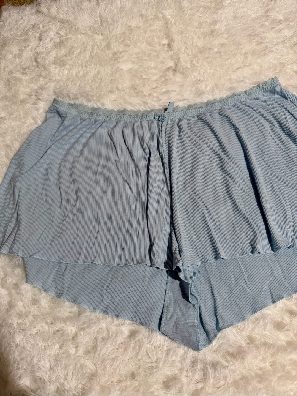 SKIMS 2X Baby Blue Women's Sleep Shorts Soft Lounge Shorts Ribbed Lace Comfort